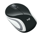 A Logitech wireless computer mouse in black and white with a gray accent, shown on a solid white background.