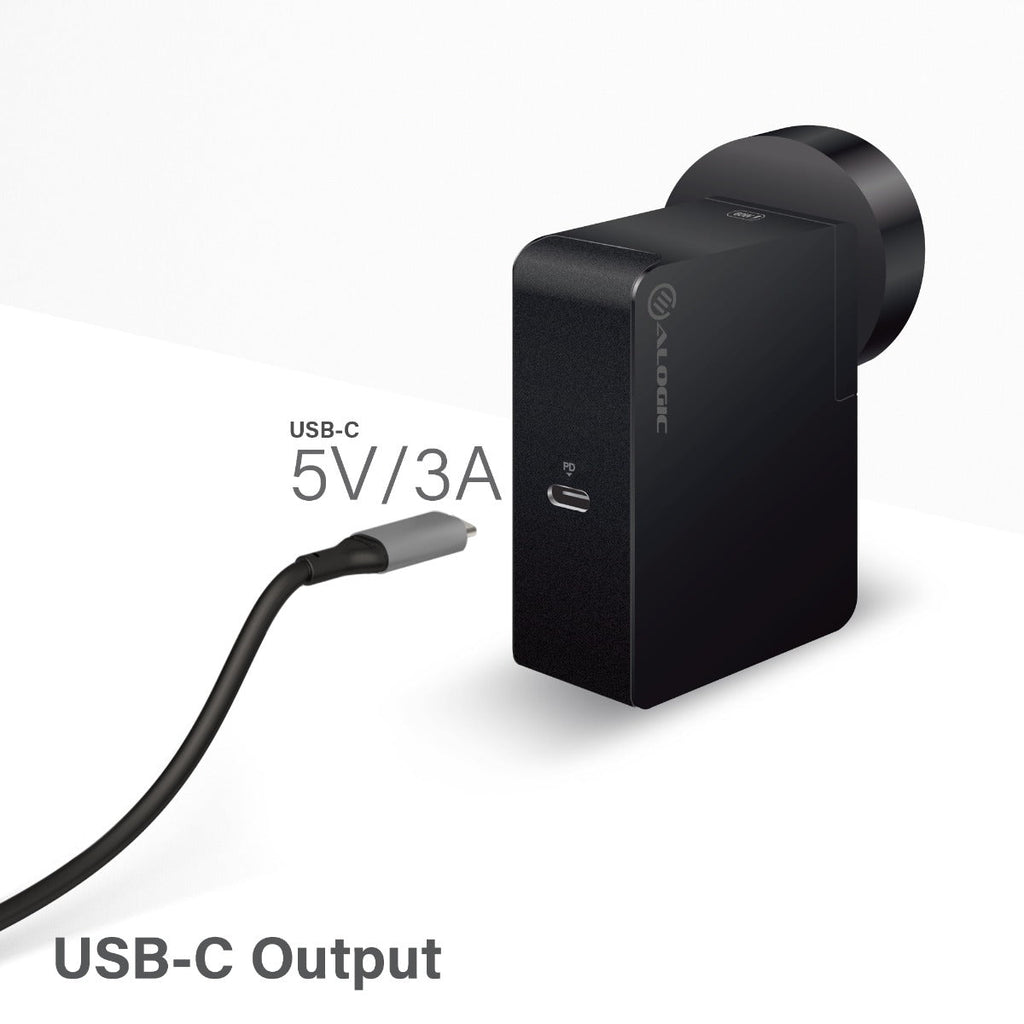 USB-C Laptop/Macbook Wall Charger 60W with Power DeliveryÐ Travel Edition with AU, EU, UK, US Plugs and 2m Cable - Black