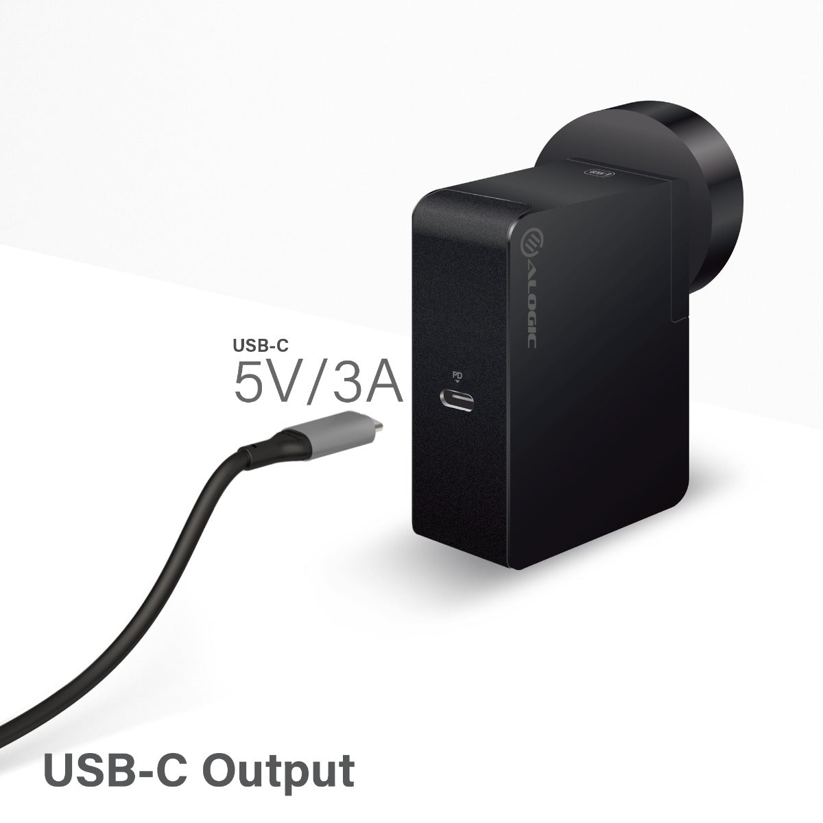 USB-C Laptop/Macbook Wall Charger 60W with Power DeliveryÐ Travel Edition with AU, EU, UK, US Plugs and 2m Cable - Black