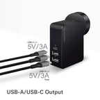 USB-C Laptop/Macbook Wall Charger 45W with Power Delivery & USB-A Charging Ports Ð Travel Edition with AU, EU, UK, US Plugs