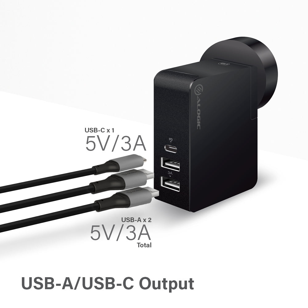 USB-C Laptop/Macbook Wall Charger 45W with Power Delivery & USB-A Charging Ports Ð Travel Edition with AU, EU, UK, US Plugs
