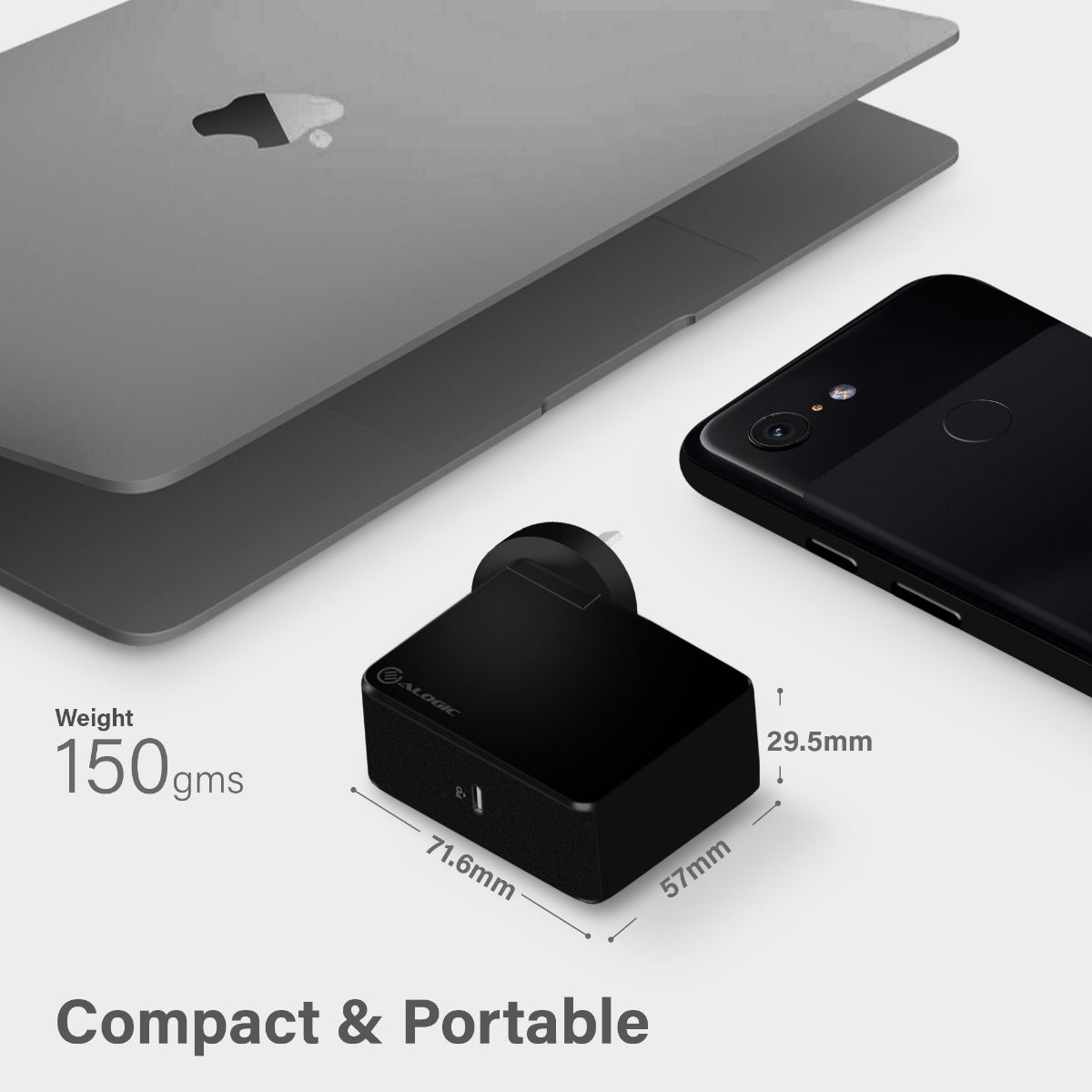 USB-C Laptop/Macbook Wall Charger 60W with Power DeliveryÐ Travel Edition with AU, EU, UK, US Plugs and 2m Cable - Black