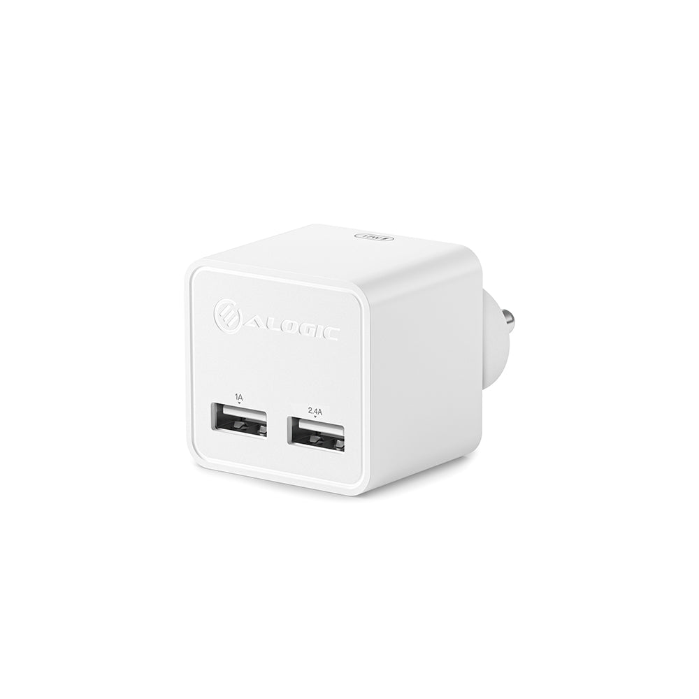 2 Port USB Mini Wall Charger - 2.4A + 1A - 17W - White IN
