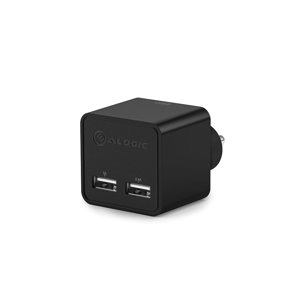 2 Port USB Mini Wall Charger - 2.4A + 1A - 17W - Black IN