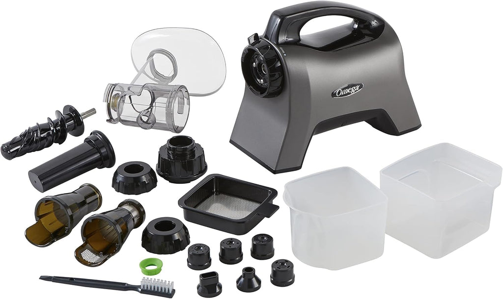 Omega MM1500GYF Celery Juicer and Nutrition System Masticating Juicer, Cold Press Juicer Machine For Celery with Adjustable Dial, 10 years motor warranty, 200-Watt, Grey