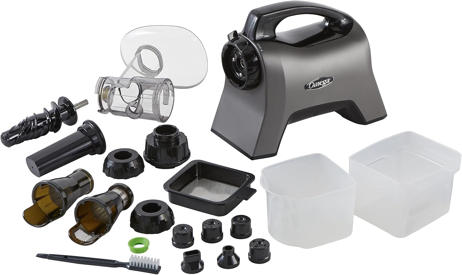 Omega MM1500GYF Celery Juicer and Nutrition System Masticating Juicer, Cold Press Juicer Machine For Celery with Adjustable Dial, 10 years motor warranty, 200-Watt, Grey