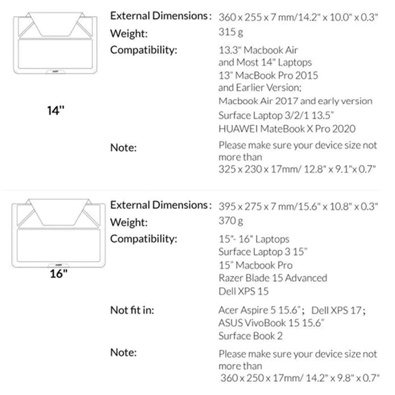 MOFT Ultra-Slim Laptop carry Sleeve: Elevate Your MacBook Experience with Expandable Storage, Adjustable Angles  Compatible From -13.3 - 16 inch