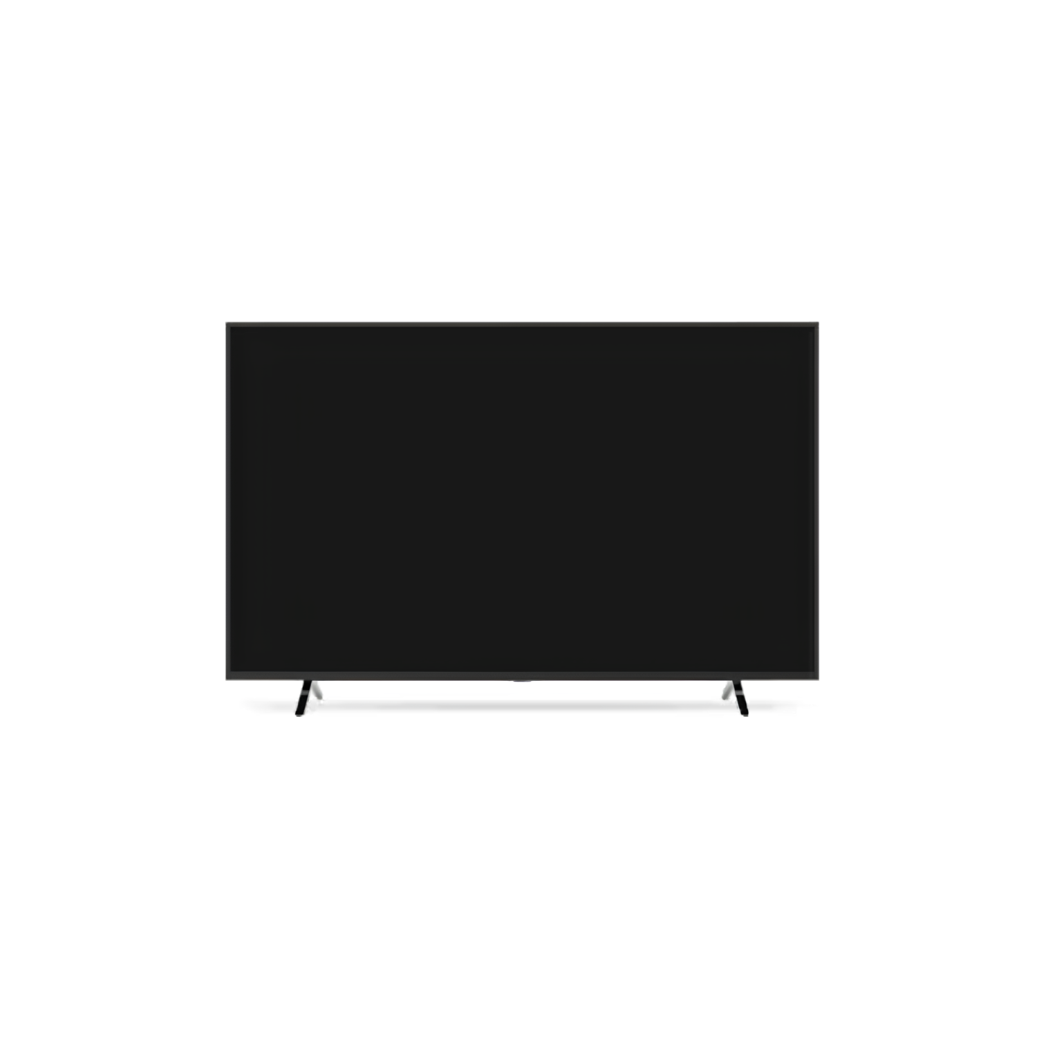 A modern flat-screen television with a slim black bezel and two small angled legs, shown from the front on a plain white background.