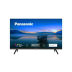 Panasonic LED TV with a wide screen displaying a scenic lake and boat image, shown against a plain white background.