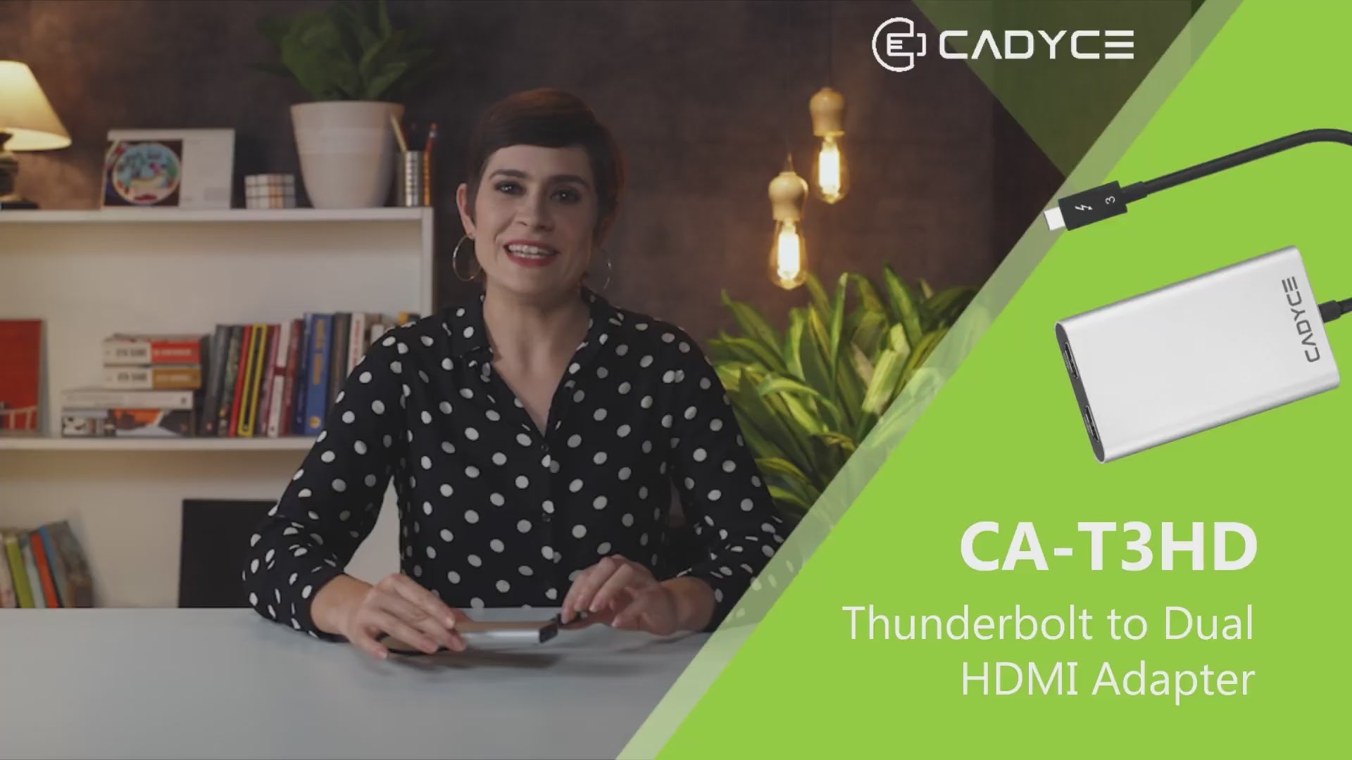 Cadyce CA‑T3HD Thunderbolt™ 3 to Dual HDMI Adapter displayed from angle b, highlighting dual HDMI ports
