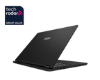 Black laptop with MSI logo on a white background, featuring TechRadar 'Great Value' badge.