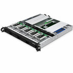 An open silver and black DRACO server chassis showing internal components, drive bays, and a blue RAM module, photographed on a clean white background.