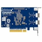 A blue QNAP QXP-830S-3808 network card with a PCI Express connector, shown on a plain white background.