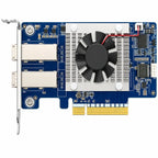 A blue PCI Express 2-port USB 3.0 expansion card with a built-in cooling fan and silver heatsink, shown on a plain white background.