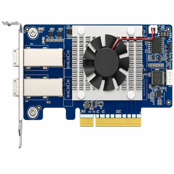 A blue PCI Express 2-port USB 3.0 expansion card with a built-in cooling fan and silver heatsink, shown on a plain white background.
