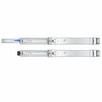 Two long silver metal drawer slides shown horizontally on a plain white background, with one slide partially extended and one fully retracted.