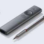 Electronic pen with a remote control-like casing on a light gray background