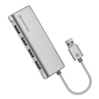 Cadyce CA-SS4H USB 3.0 4‑Port SuperSpeed Hub displayed from the back, showing its compact metal housing