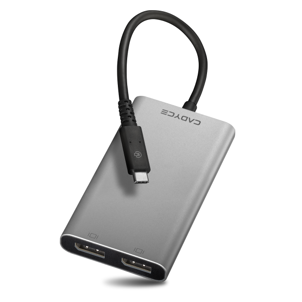 Cadyce CA‑T3DP Thunderbolt 3 to Dual DisplayPort Adapter – side angle showing t3dp d