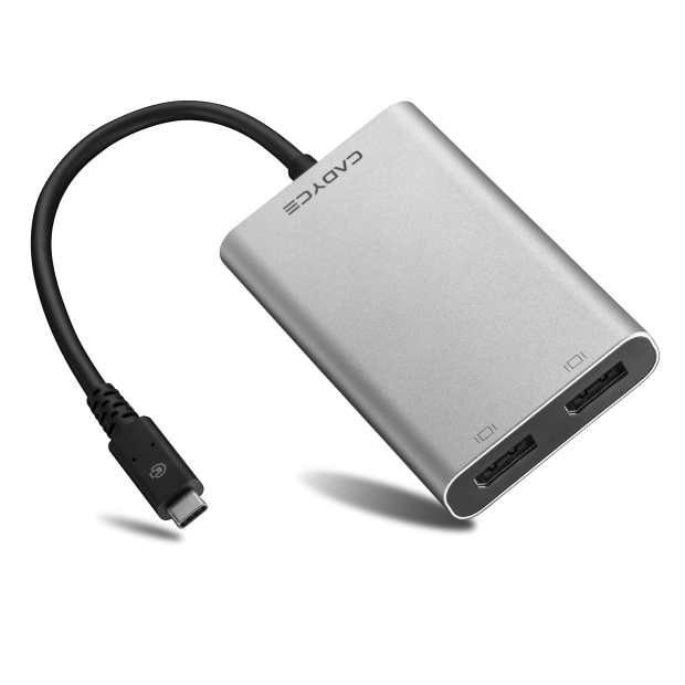 Cadyce CA‑T3DP Thunderbolt 3 to Dual DisplayPort Adapter – front view labeled t3dp e