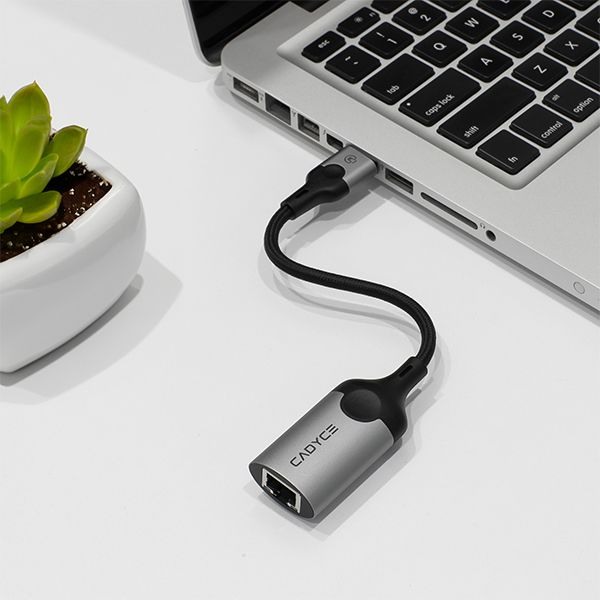 Cadyce CA-U3GE USB‑3.2 to Gigabit Ethernet dongle shown in the 453b 42cd a708 frame