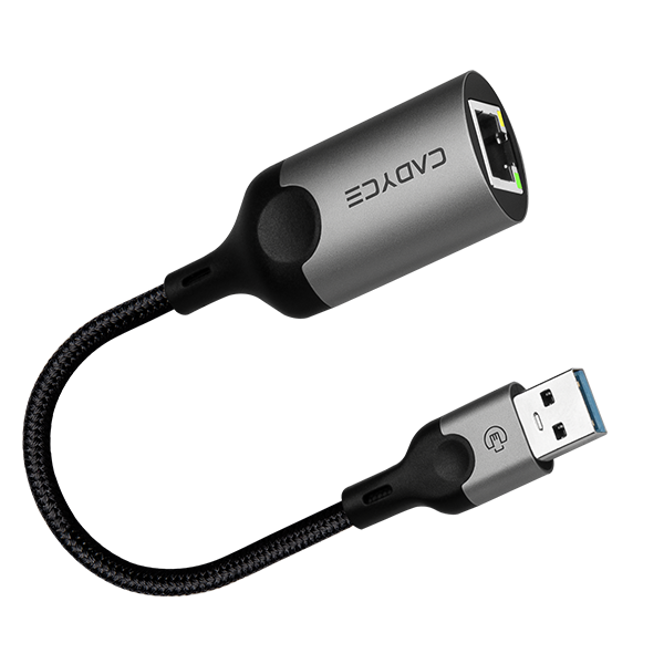 Cadyce CA-U3GE USB 3.2 to Gigabit Ethernet Adapter shown in the d6ba 4b9a b6b5 angle