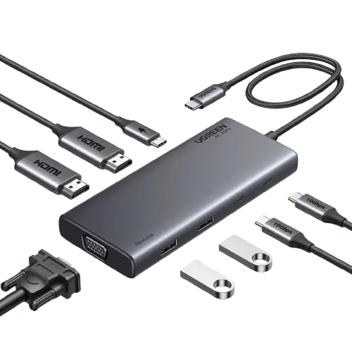 UGREEN 8-in-1 USB C 4K Docking Station Dual Monitor Triple Display Hub 2 HDMI VGA 2 USB A C 100W PD MacBook Dell HP (35588)