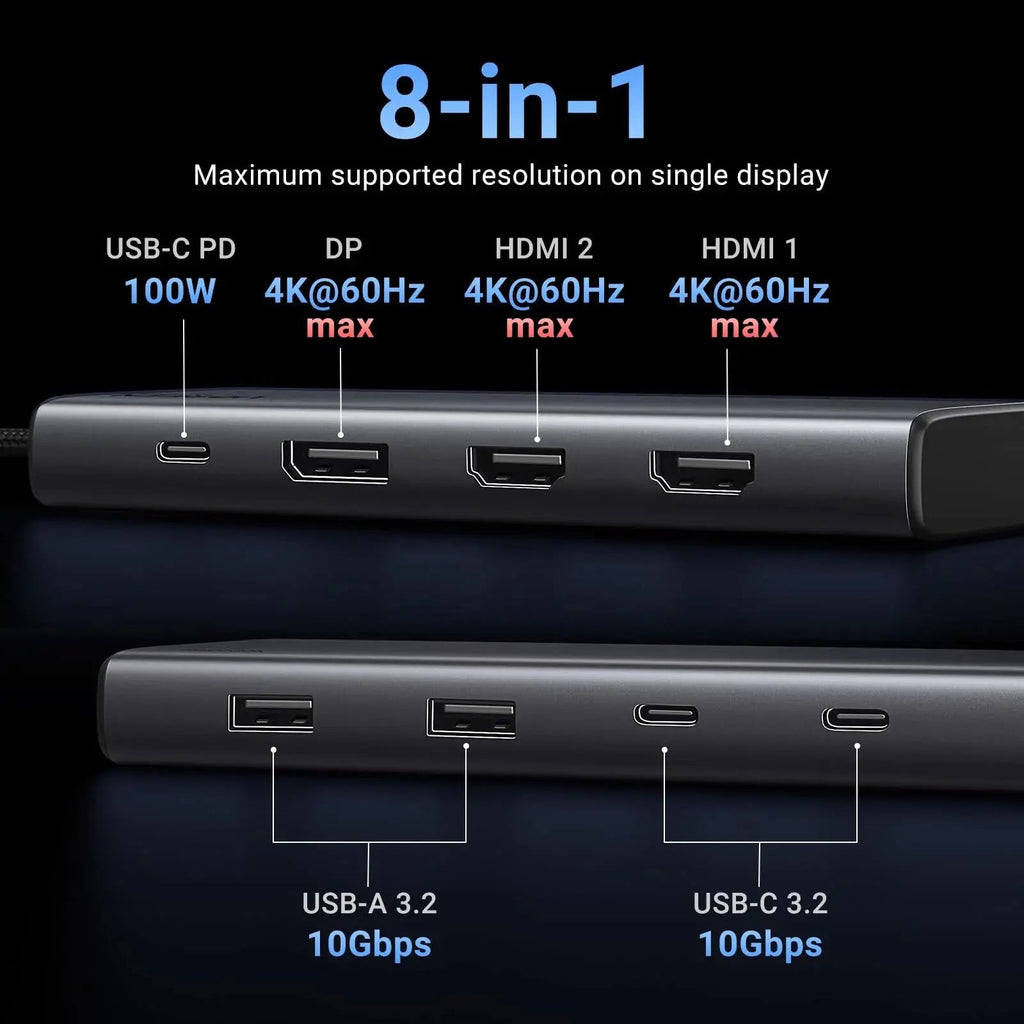 UGREEN Triple Monitor USB-C Hub 8-Port Docking Station Multi Display Adapter Type-C Dock Laptop MacBook Pro Air Surface (35625)