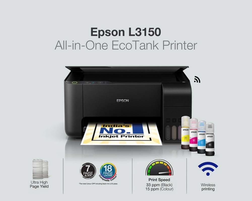 EPSON ECO TANK L3150 WI-FI ALL-IN-ONE INK TANK PRINTER (BLACK)