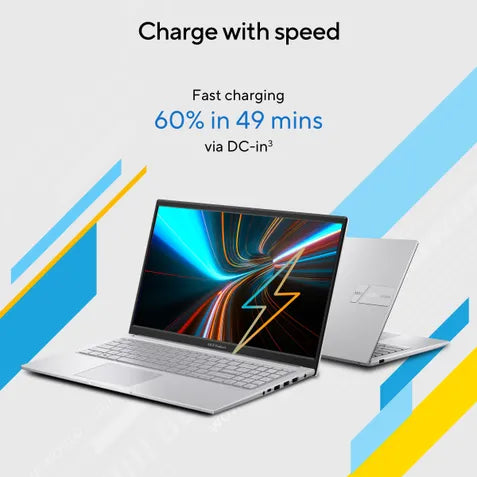 Laptop with fast charging feature displayed on a white background