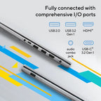 A close-up promotional graphic showing the side of a silver laptop with multiple ports, including USB 2.0, USB 3.