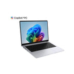 A silver laptop with a black keyboard and screen bezel, shown open on a white background. The screen displays a colorful abstract wallpaper.
