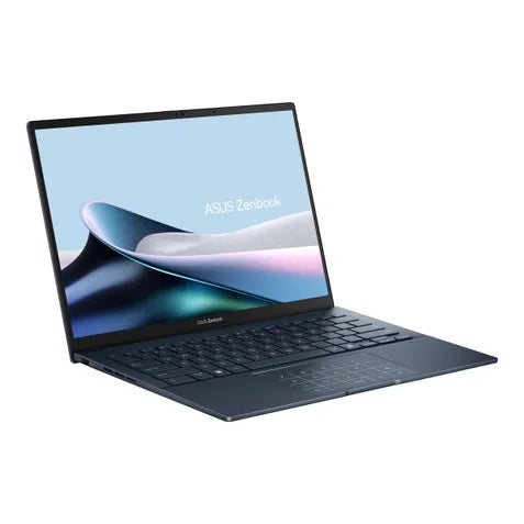 Open laptop displaying ASUS Zenbook logo on a white background