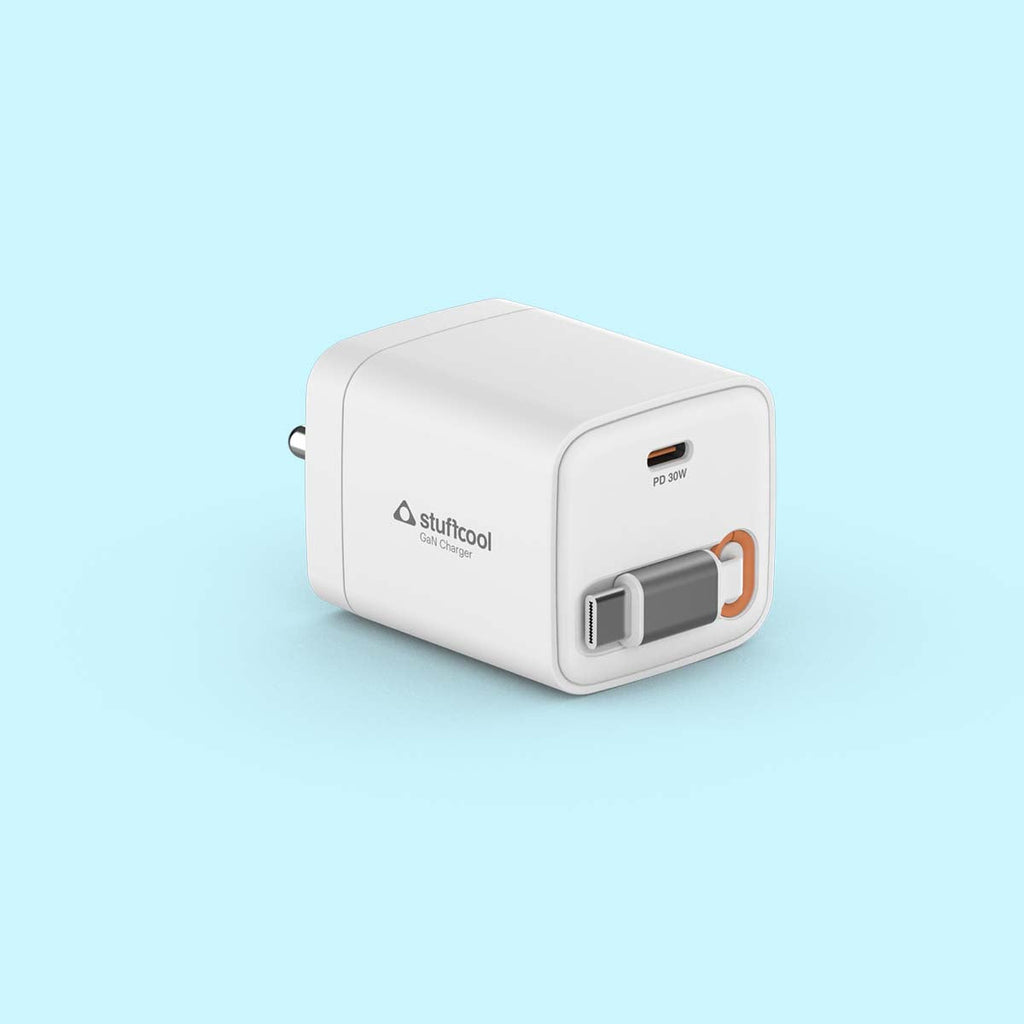 Zeno 30W GaN Wall Charger with USB-C Port & Built-in Retractable Type-C Cable